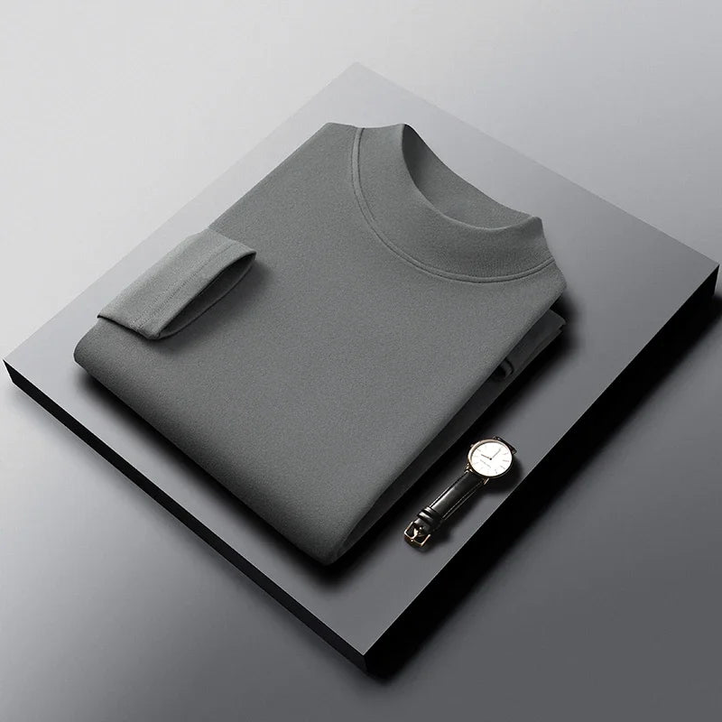Mens Slim Mock Neck Base Shirts Light Warm Brushed Fabric Stretch Long Sleeve Tops For Daily Casual And Outer Matching
