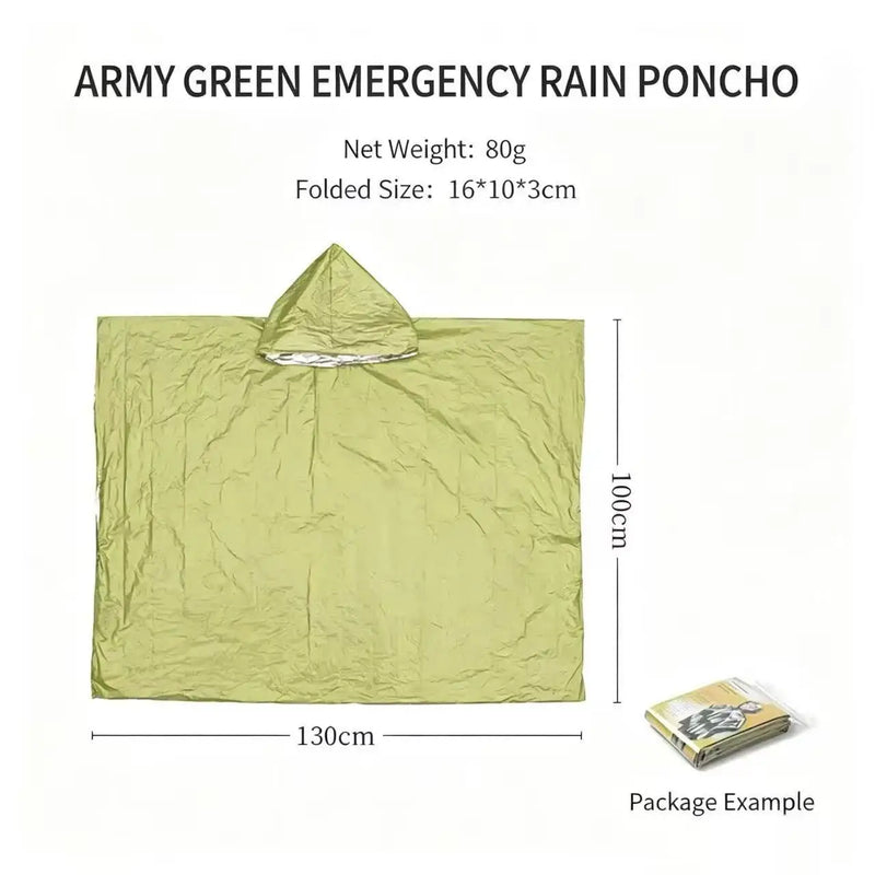 Long Thickened Emergency Rain Poncho Reflective Windproof Waterproof Portable Raincoat for Cycling Hiking Outdoor Camping
