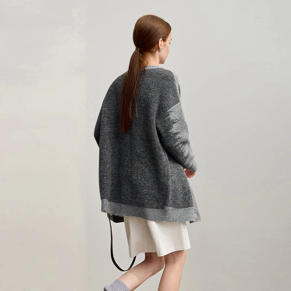 AMII Cardigan For Women 2026 Winter New Commuter V-neck Long Sleeve Women's Sweater Wool Cardigan Loose Knit Top Female 12554047