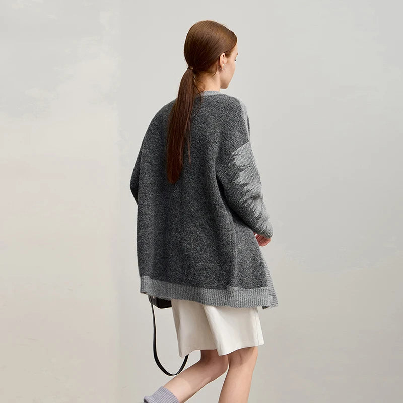 AMII Cardigan For Women 2026 Winter New Commuter V-neck Long Sleeve Women's Sweater Wool Cardigan Loose Knit Top Female 12554047
