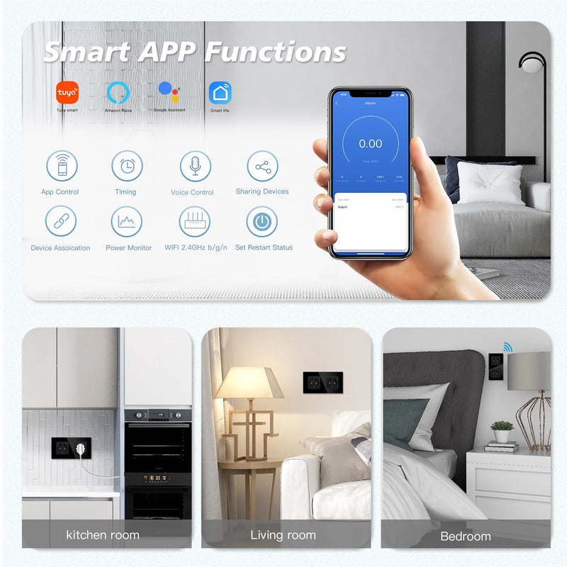BSEED EU Electrical Wifi Smart Socket Wall Plug With Power Monitor Timing Function Tuya Alexa Smart Home Wireless Control 16A