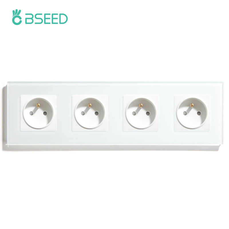 BSEED French Standard Single Wall Power Sockets Double France Outlets Triple Plugs Crystal Glass Panel Children Protection 16A
