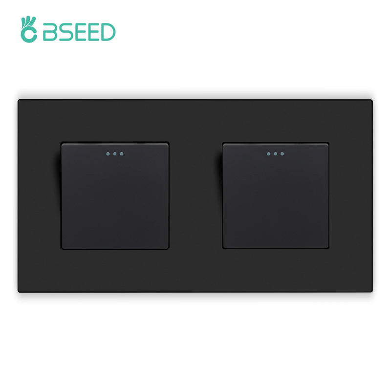 BSEED 1/2/3Gang 1Way Button Light Switch With Wall EU Socket Power Outlets Plastic Panel Mechanical Wall Light Switch On Off