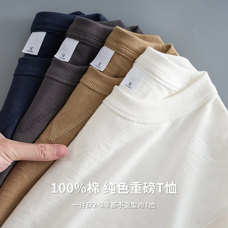 DUKEEN 320Gsm Pure Cotton Men Long-Sleeve T Shirts Spring and Autumn Heavyweight Casual Oversize Tops Solid Color Men's Clothing