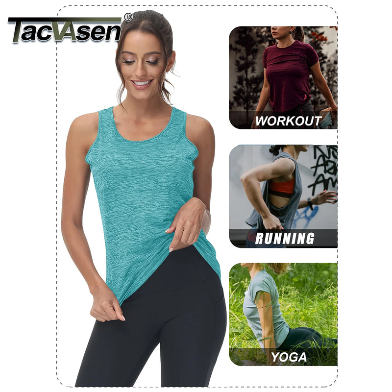 TACVASEN Gym Tops Women Sport Sleeveless T-Shirt Athletic Workout Vest Lightweight Yoga Tee Shirt Summer Breathable Tank Tops
