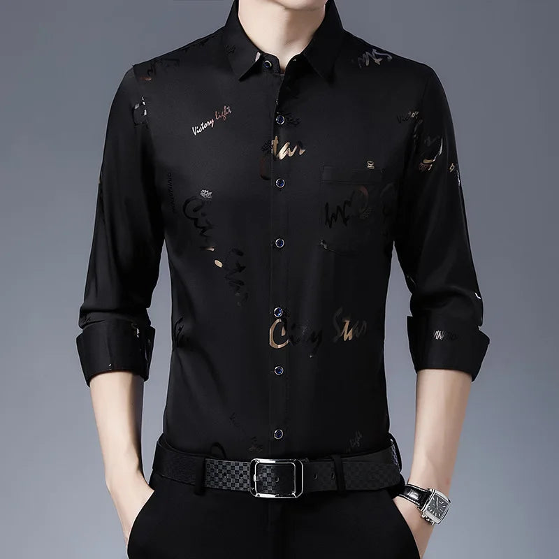 2026 Men's Casual and Fashionable Long Sleeved Printed Shirt, Non Ironing and Wrinkle Resistant Business Top. Asian sizes M–4XL