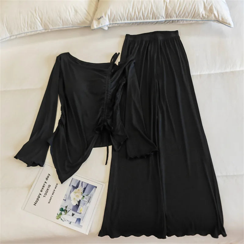 Fashion Modal Sleepwear For Women Pajamas Spring Autumn Chest Pad Outside Wear Pijama Two-piece Set Long Sleeved Home Clothes