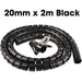 ZoeRax 2m 15/20/25mm Flexible Spiral Cable Wire Protector Cable Organizer Cord Protective Tube Clip Organizer Management Tools 20mm x 2m Black