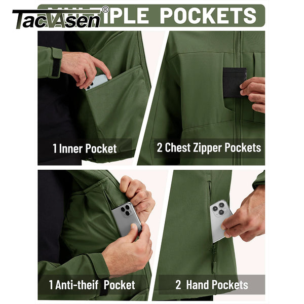TACVASEN Men's Fleece Softshell Jacket with Hood Waterproof Coat Winter Windbreaker Lightweight Work Rain Jackets Outdoor Hiking