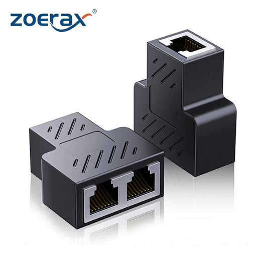 ZoeRax 2PCS RJ45 Splitter 1 to 2 Ethernet Adapter Internet Network Cable Extender RJ45 Connector Coupler for PC TV Box Router Default Title
