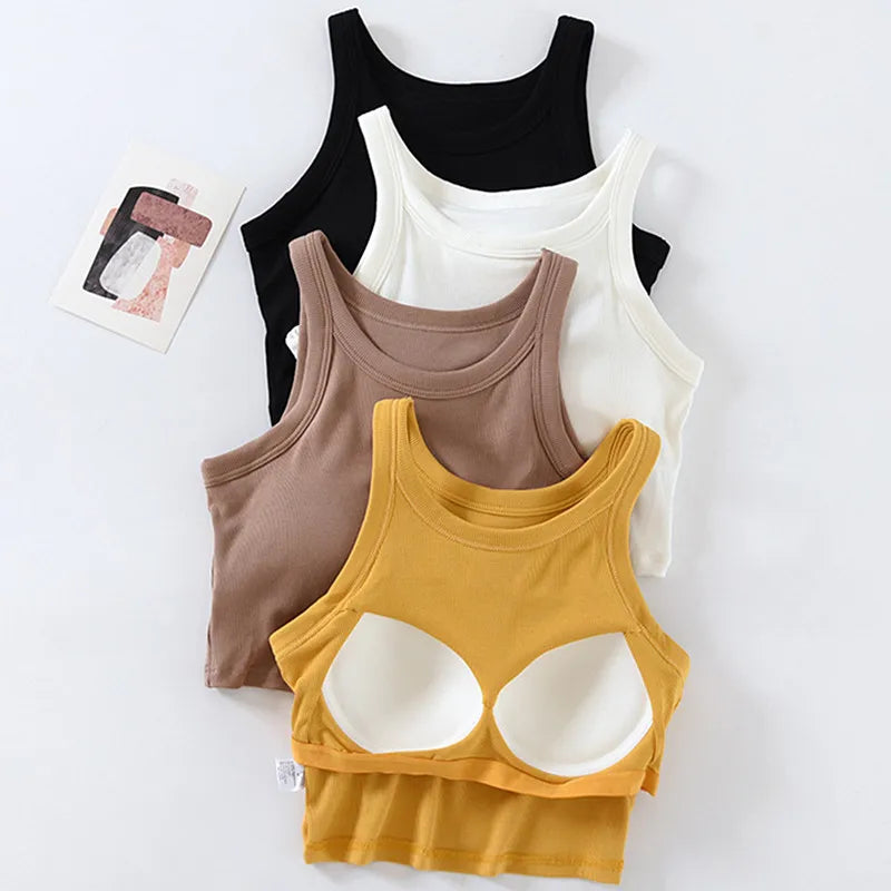 Modal Chest Pad Vest Nightwear Short Inner Bra Cup Suspender Underwear Women's Summer Pajamas Tops One Piece Sleep T-Shirt