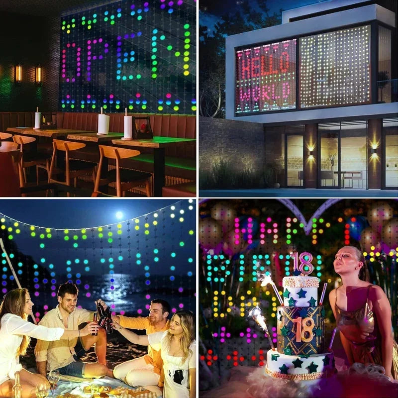 Smart Curtain Lights Bluetooth App Control RGB LED String Waterproof Fairy Light USB DIY Text Pattern Display Party Room Decor