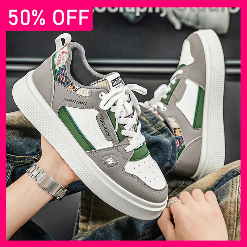 Men Board Shoes Leather Breathe Fashion Lace Up Casual Shoes Comfort Outdoor Walking Soft Sole Anti Slip Versatile Casual Shoes