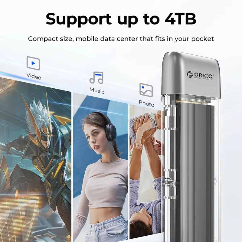 ORICO M.2 SSD Case NVME SATA SSD Enclosure Tool Free 10Gbps M.2 to USB Type C Transparent External Adapter Portable