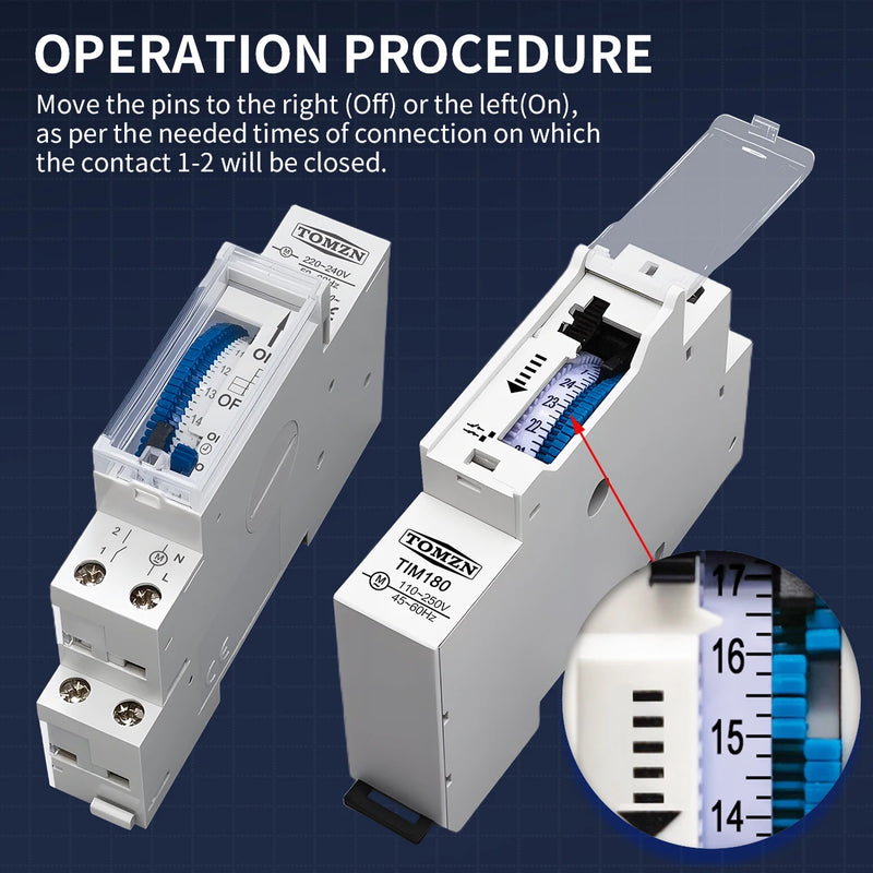 Programmable Relay24-Hour Mechanical Timer Switch 110V–220V 16A DIN Rail Battery-Free for Pump / Motor / Oxygenerator