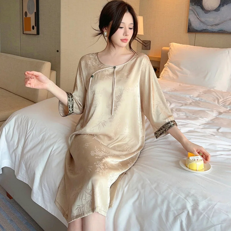 Women's Summer Dress Sleepwear Nightgown Women Home Wear Ice Silk Night Wears for Females Nightdress Loungewear Sleep Dress