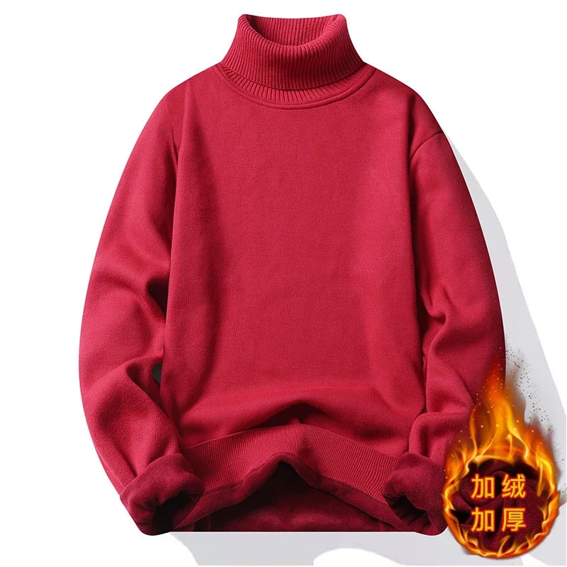 Men's Slim Fit Long Sleeve Turtleneck Sweater Anti-Pilling High Quality Knitted Solid Color Pullover Trendy Men's Clothing