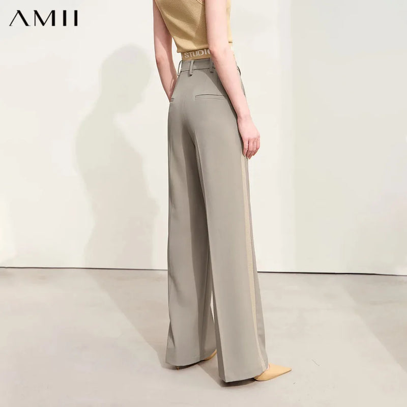 ខោ Amii Minimalism Casual Women's រដូវស្លឹកឈើជ្រុះឆ្នាំ ២០២៦ ខោស្ត្រីការិយាល័យថ្មី Patchwork រលុងត្រង់រឹងមូលដ្ឋាន 12453011
