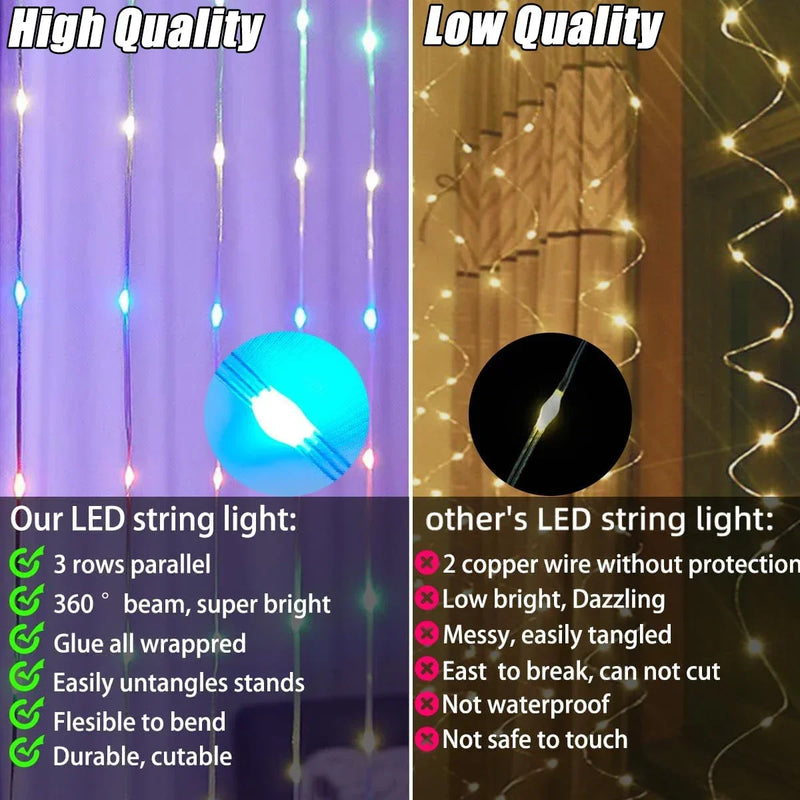 ភ្លើងវាំងនន LED ពហុពណ៌ ភ្លើងខ្សែ USB ភ្លើង RGB ផ្លាស់ប្តូរពណ៌ ភ្លើងទេពអប្សរ ចង្កៀងបរិយាកាសថ្ងៃឈប់សម្រាកសម្រាប់បន្ទប់គេង បុណ្យណូអែល ផ្ទះ
