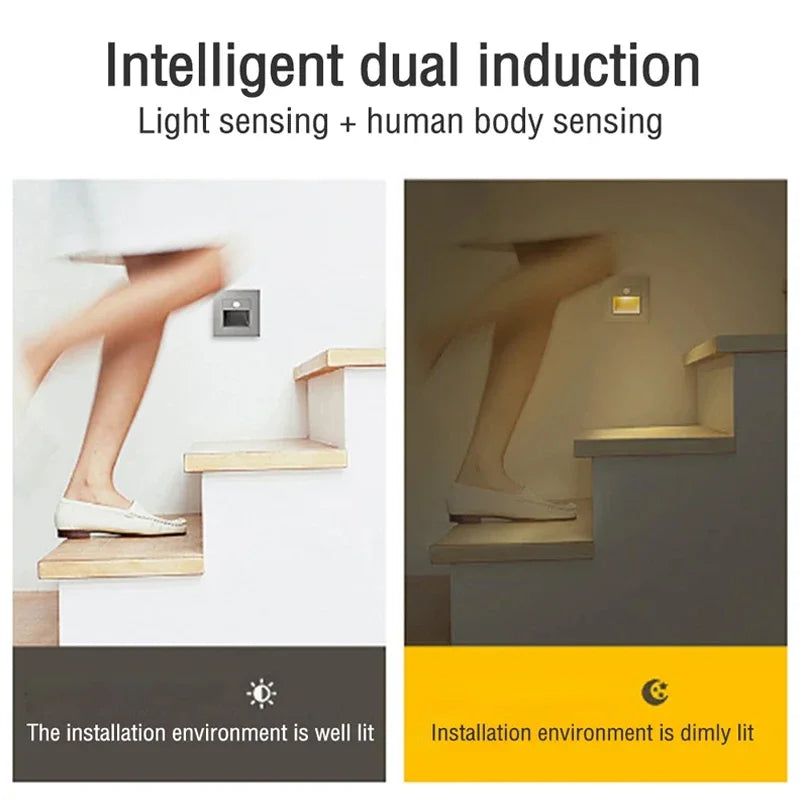 Infrared Human Sensor Stair Lights PIR Motion Sensor LED Night Light Recessed Wall Lamps Steps Hallway Staircase Bedroom