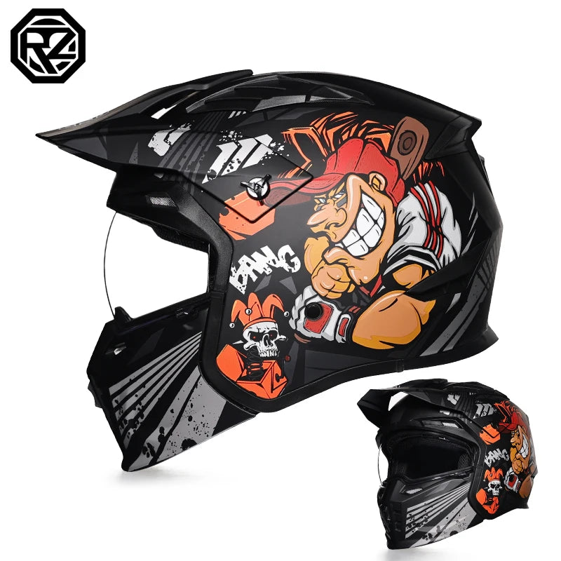 ORZ-163 Classic retro motorcycle full face helmet, detachable sun hat, Brim windproof lens, retro chopper helmet, DOT certified