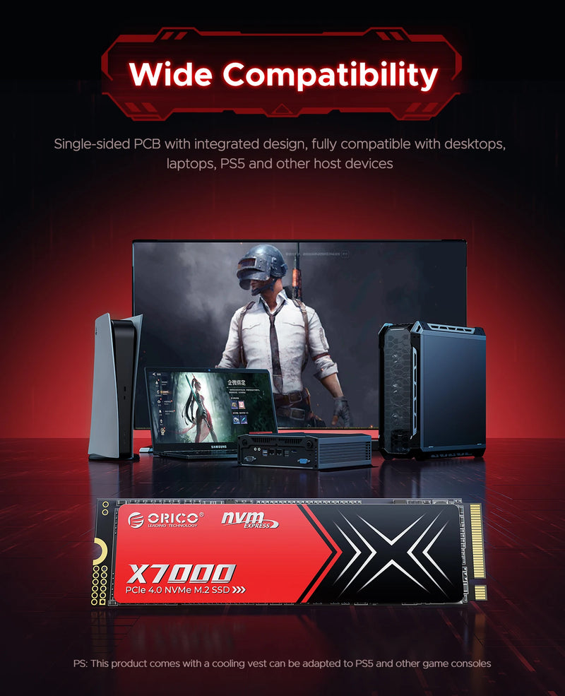 ORICO Gaming PS5 SSD PCIe 4.0 Up to 7450MB/s M.2 SSD 2280 PCIe 4.0X4 Internal Solid State Drive SSD for Gamers and Creators