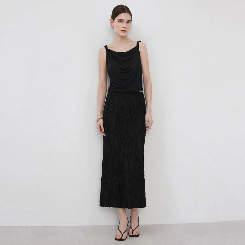 Amii Pleated Women's Skirt 2026 Summer New Elastic Waist Flowy A-Line Midi Skirt Casual Versatile Women's Clothing 12622123