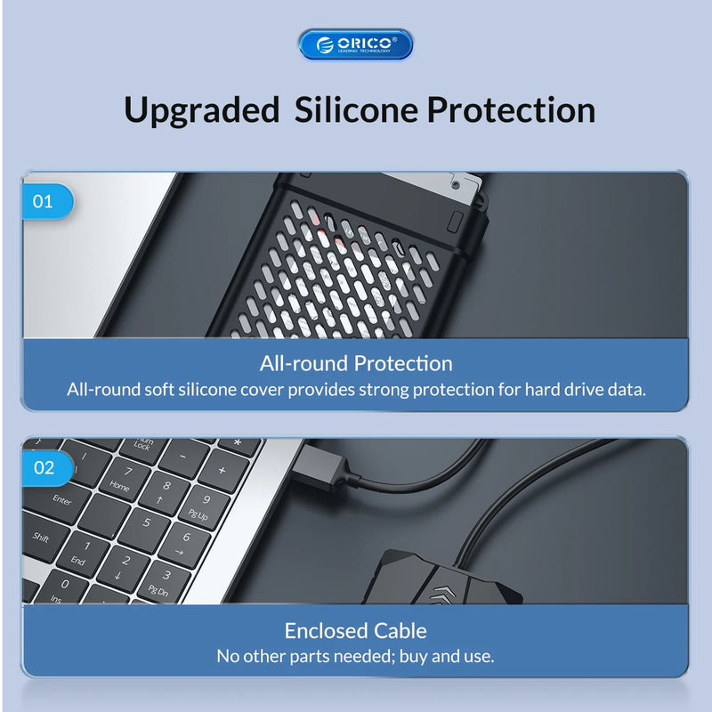 ORICO 2.5 Inch SATA Adapter with 2.5" Silica gel Box HDD Enclosure Case  for 2.5'' HDD/SSD External Hard Drive Disk 50 CM Cable