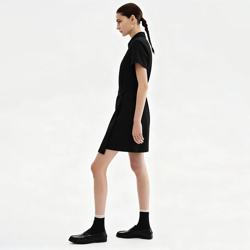 Amii Women's Casual Dresses 2026 Summer New Lapel Collar Half Placket Short Sleeve Panel Office Midi Dress For Women 12642177
