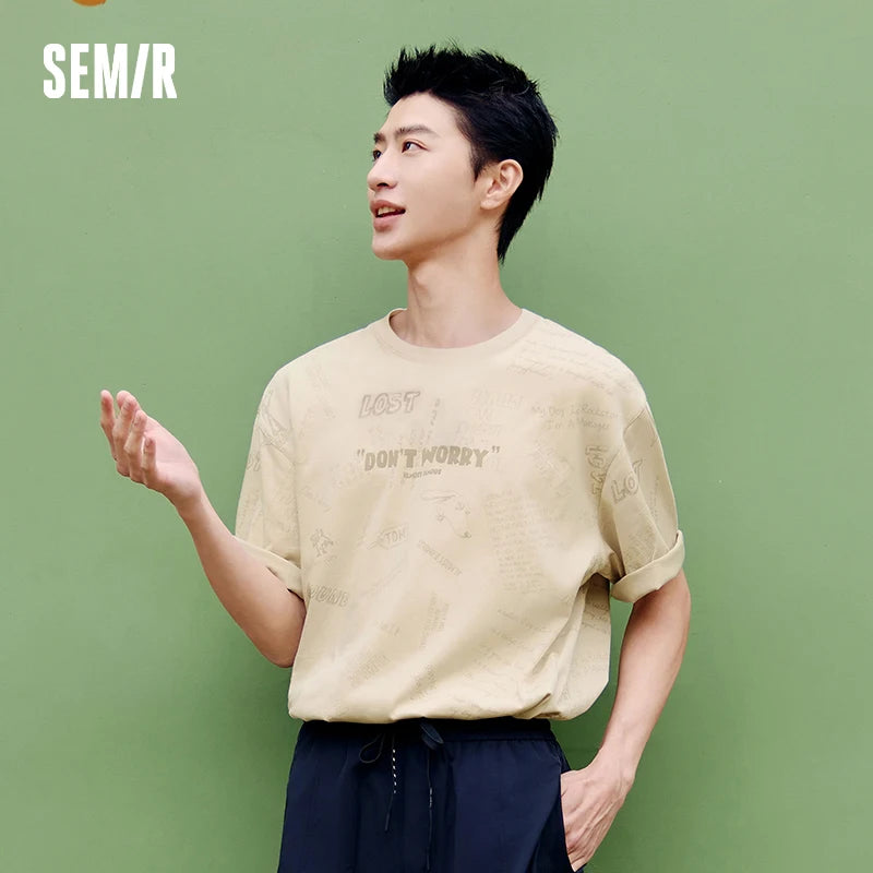 Semir Mens Tshirt 2026 Cute Animal All Over Printed Knitted Pure Cotton Loose Fashion Casual