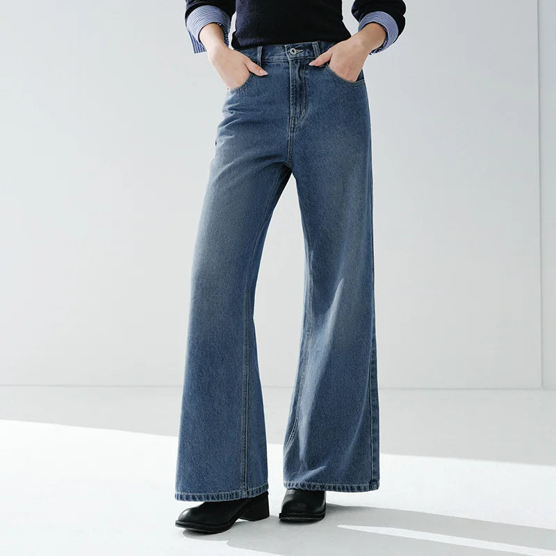 Semir Flared Denim Pants woman Spring Distressed Loose Slim Soft Comfortable Retro Slight Flare Casual Streetwear Trendy Women