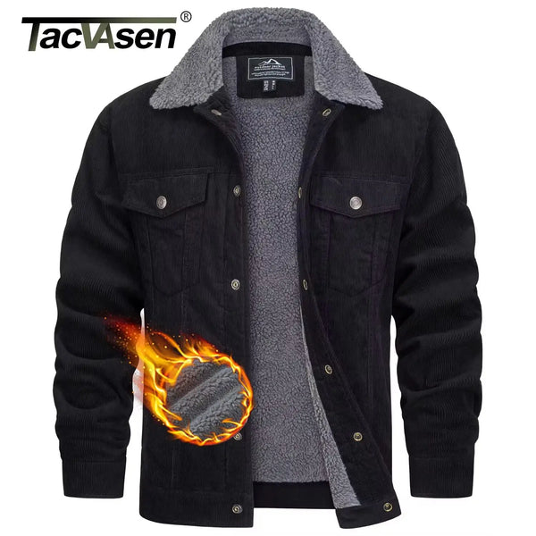 TACVASEN Thicken Fleece Lining Mens Corduroy Jacket Sherpa Lined Winter Coats Trucker Cargo Workwear Multi-Pocket Outwear