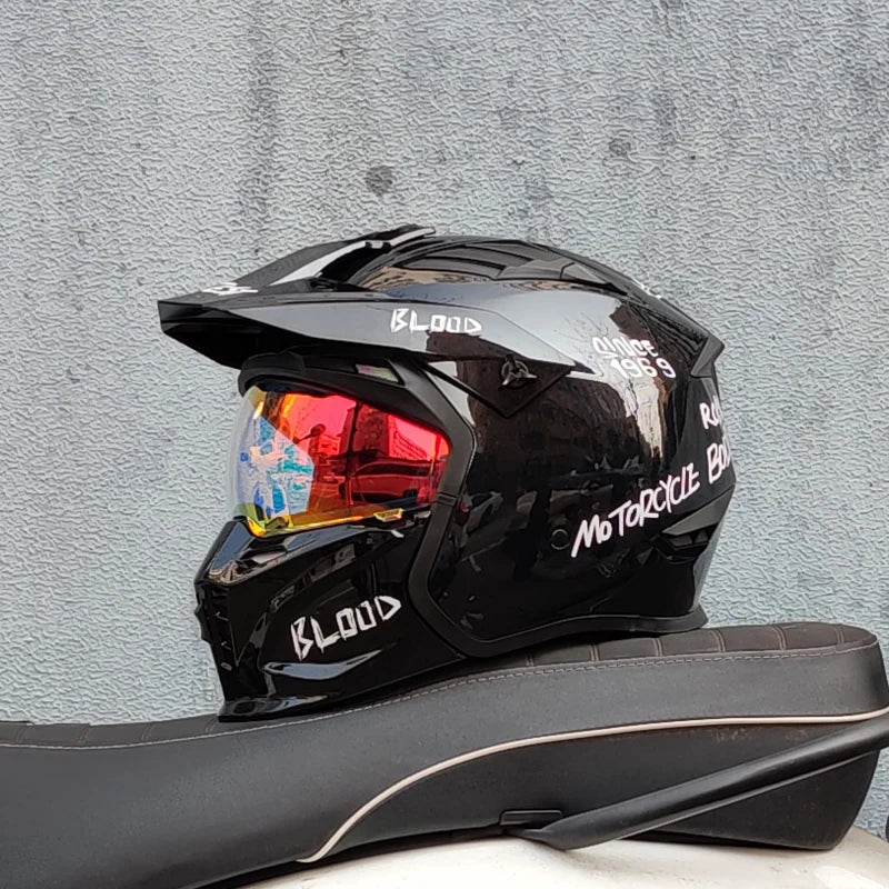 ORZ Retro Helmet Motorcycle Full Helmet Men Women Summer Locomotive Four Seasons Rally Demolition Combination Helmets