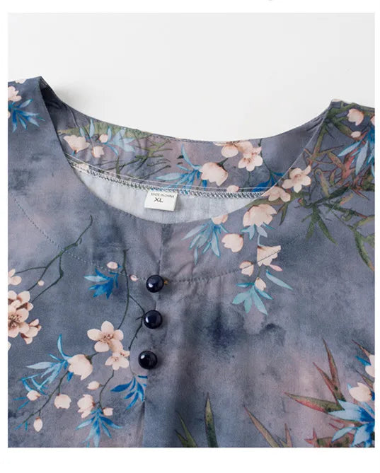 ឈុតខោសម្រាប់ស្ត្រី XL-4XL ឈុតអាវដៃខ្លីបោះពុម្ពថ្មី ឈុតគេងពេលយប់បែបវីនថេច សម្លៀកបំពាក់សម្រាប់ម្តាយវ័យកណ្តាលនៅផ្ទះ