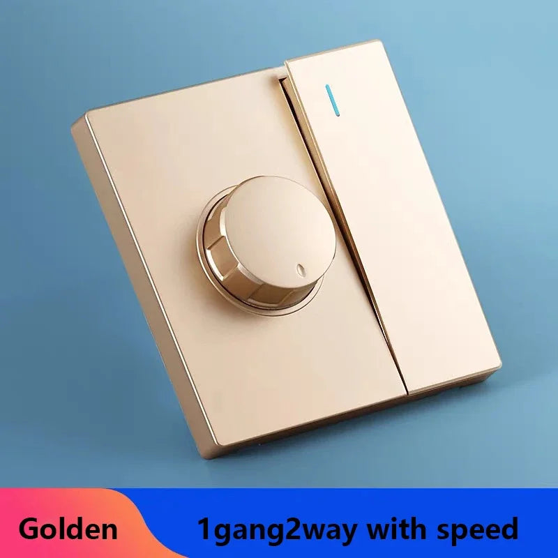 Grey Brushed Eu Universal 1gang2way Light Switch with Fan Speed Control Switch,range Hood Ceiling Fan Switch Panel AC 110-250V
