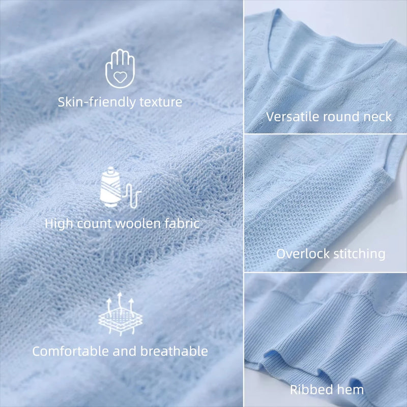 Amii Sleeveless Women's Sweater 2026 Summer New O-Neck Loose Jacquard Knit Top Elegant Office Casual T-shirts For Women 12622193