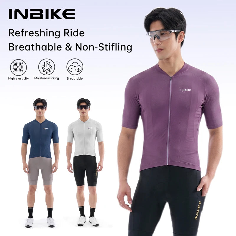 INBIKE Men's Road Cycling Jersey Quick-Dry Fabric with Mesh Bike Jersey for Mountain Biking Clothing with Pockets Lightweight