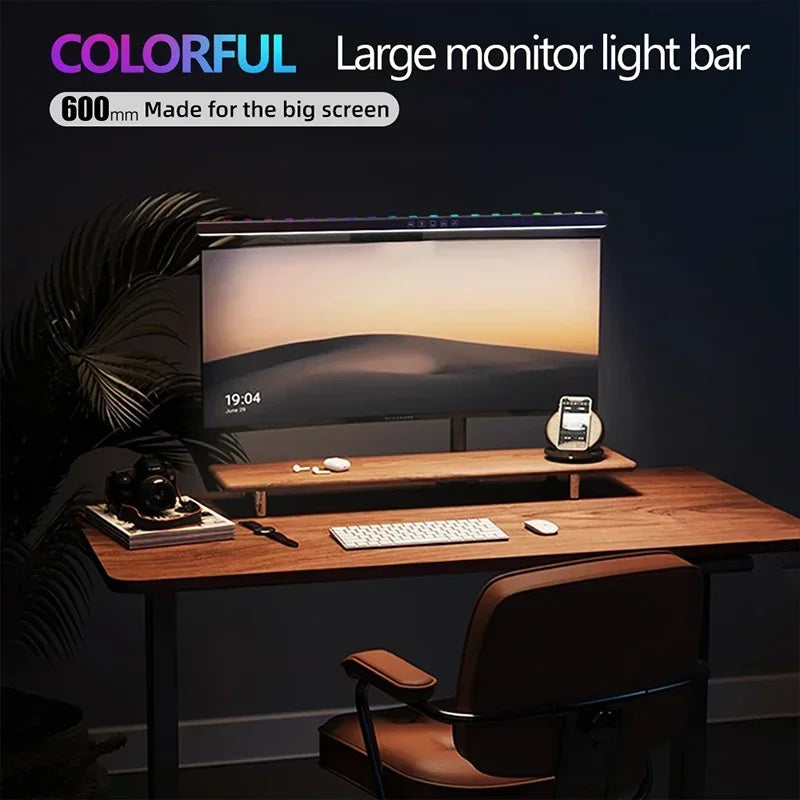 របារពន្លឺអេក្រង់កោង LED កុងតាក់កំណត់ម៉ោង របារពន្លឺម៉ូនីទ័រកុំព្យូទ័រ RGB ពន្លឺស្រអាប់គ្មានជំហានសម្រាប់ការសិក្សា លេងហ្គេម ការងារ