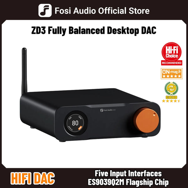 Fosi Audio ZD3 ប៊្លូធូស USB Desktop DAC ARC Input, ES9039Q2M ឧបករណ៍ឌិកូដឌីជីថលដែលមានតុល្យភាពពេញលេញសម្រាប់ឧបករណ៍ពង្រីកសំឡេងស្តេរ៉េអូជាមួយឧបករណ៍បញ្ជាពីចម្ងាយ