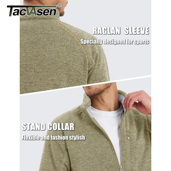 TACVASEN Full Zip Knitted Sweater Mens Stylish High Quality Soft Warm Fleece Jacket Spring Hiking Sports Casual Coat Male