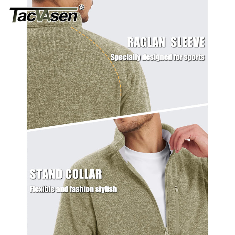 TACVASEN Full Zip Knitted Sweater Mens Stylish High Quality Soft Warm Fleece Jacket Spring Hiking Sports Casual Coat Male