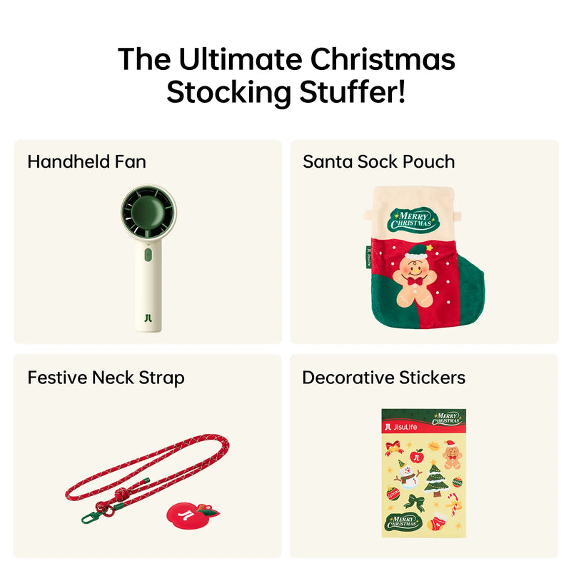 JISULIFE Christmas Special Edition Portable Handheld Fan 4000mAh Battery 5-Gear Fan Gifts for Women Men Kids Gift for Festival