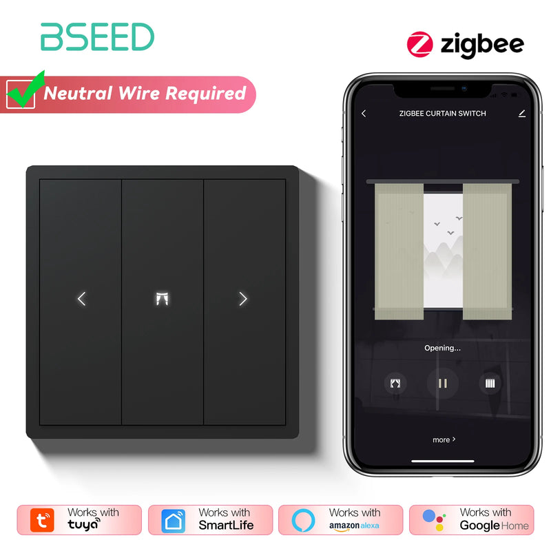 BSEED Zigbee Button Switch 1/2/3/4Gang 2Way Smart EU Socket Plastic Panel Smart Click Switch Tuya Smart Life Alexa Voice Control