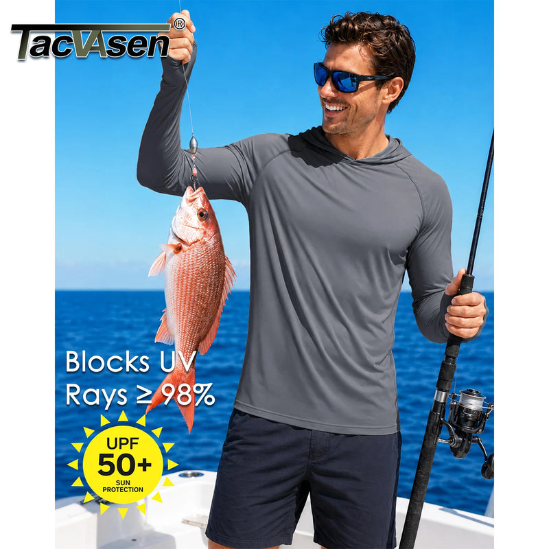 TACVASEN Sun Protection T-Shirts Mens Long Sleeve Hoodie Casual UV-Proof T-Shirts Breathable Lightweight Quick Dry T-Shirts Male