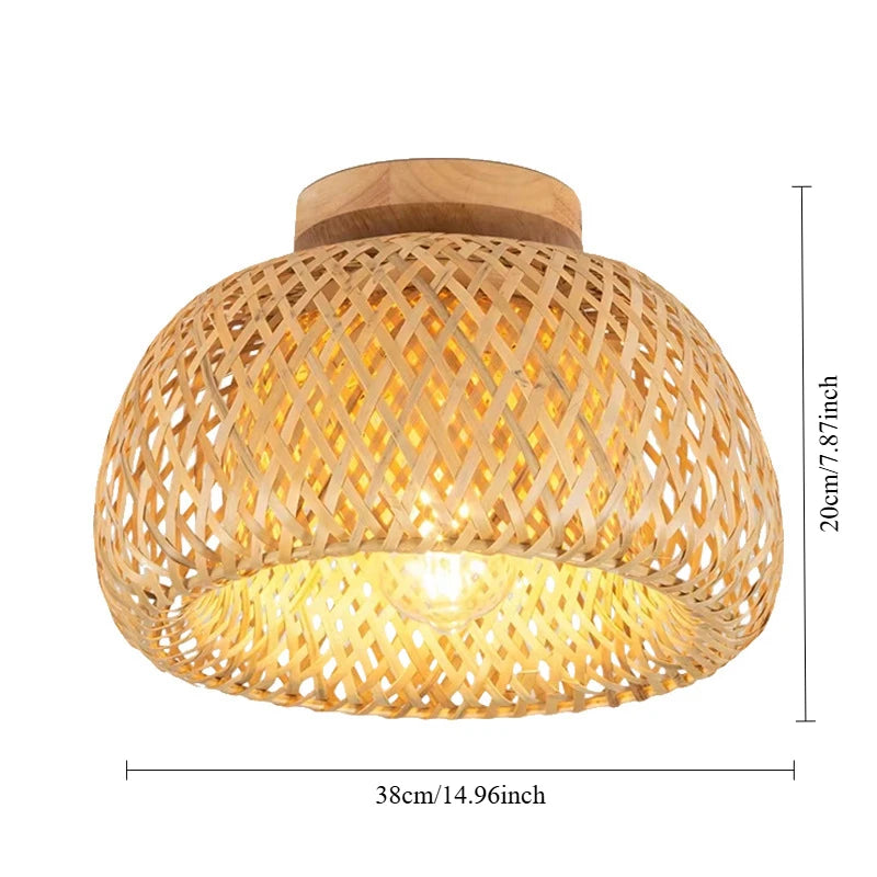 JOYINLED Bamboo Ceiling Light Semi Flush Mount Ceiling Lamp Handmade Boho Light Chandelier Farmhouse Light Fixtures 30/38CM