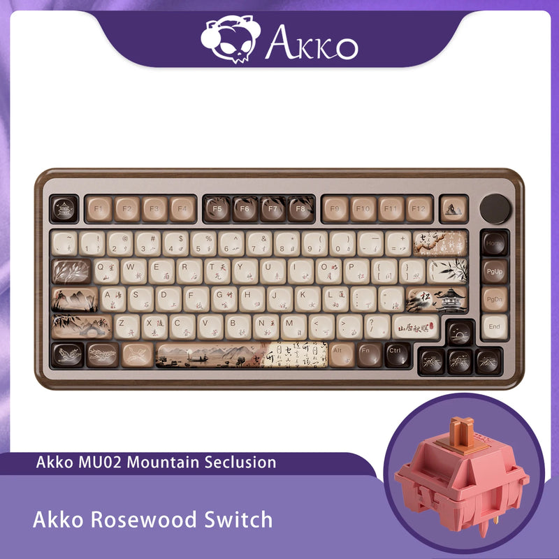Akko MU02 75% Mountain Seclusion Wooden Mechanical Keyboard RGB Hot-swappable BT5.0/2.4G Wireless & Type-C Wired Gaming Keyboard
