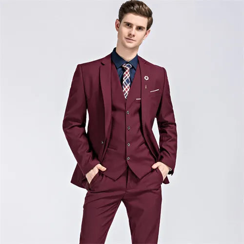 2026 New Men's Suit 3-Pieces Set (Jacket + Pants + Vest) Wedding / Party / Office Slim Blazer Coat + Trousers Asian Size