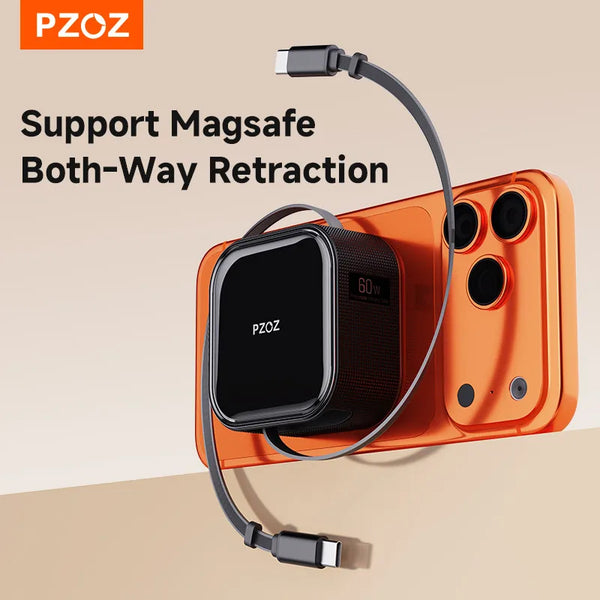 PZOZ For Retractable usb c to type c magsafe charger fast charging cable iphone iPad MacBook laptop magnetic cable management