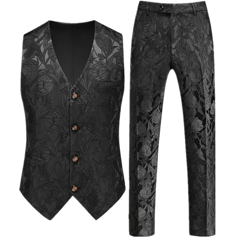 Men's Red Two-Piece Set, Sleeveless V-neck Vest with Trousers, White, Black, Red, Silver, Green,Purple To Choose From!