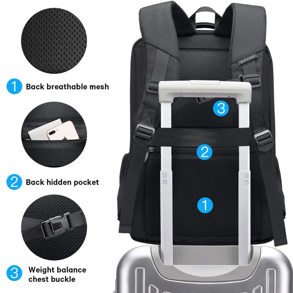 BANGE Anti-Theft 15.6 inch Laptop Backpack for Men School Bags Waterproof Business Travelling Backpacks with USB Charger Port